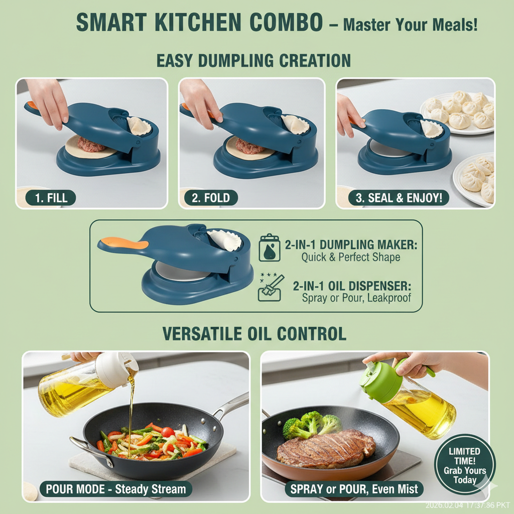 TripleSquare™ Ramazan Combo: Oil Bottle + FREE Samosa Maker