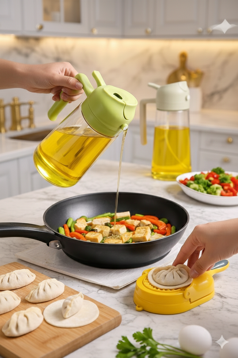 TripleSquare™ Ramazan Combo: Oil Bottle + FREE Samosa Maker